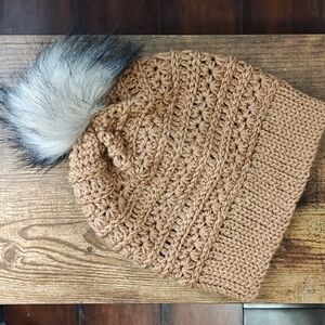 Handmade Hat, Crochet Messy Bun Cable Beanie